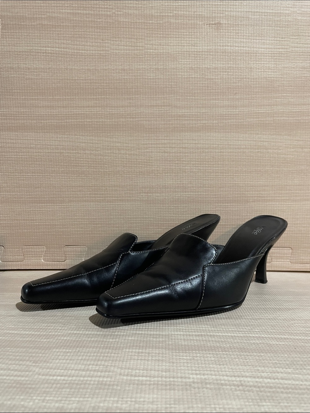 Mossimo Black Leather Square-Toe Mule Heels